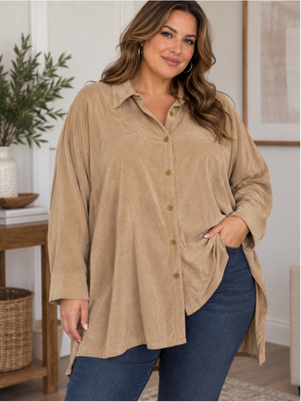 Harvé Benard Beige Button Down Shirt Women's Size 24W NWT